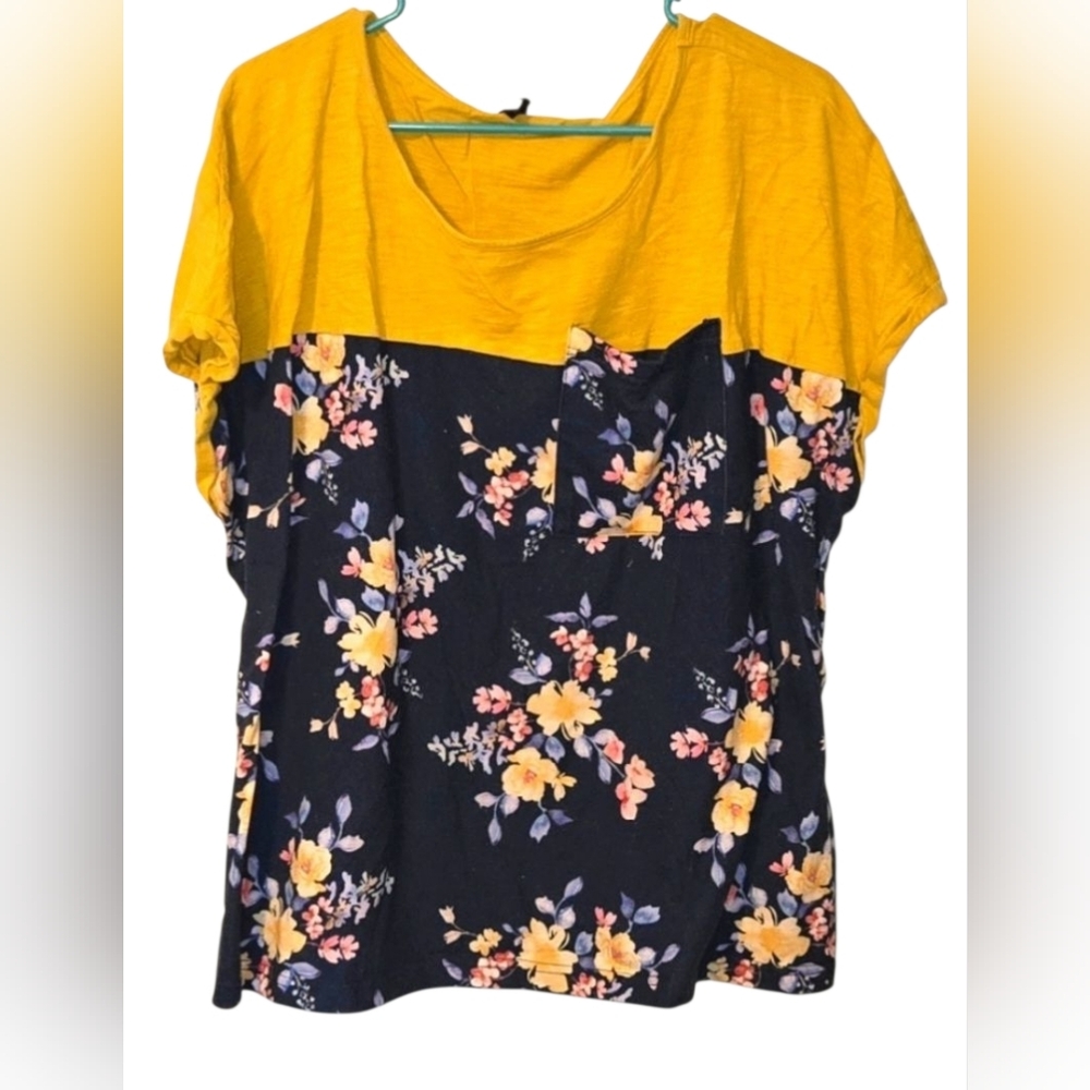 Floral Yellow and Navy Women's Top